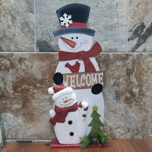 Welcome Front Door Sign Christmas Decor Wooden Welcome Snowman Hand Painted